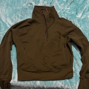 Old Navy Women's Olive Green Half-Zip Hoodie